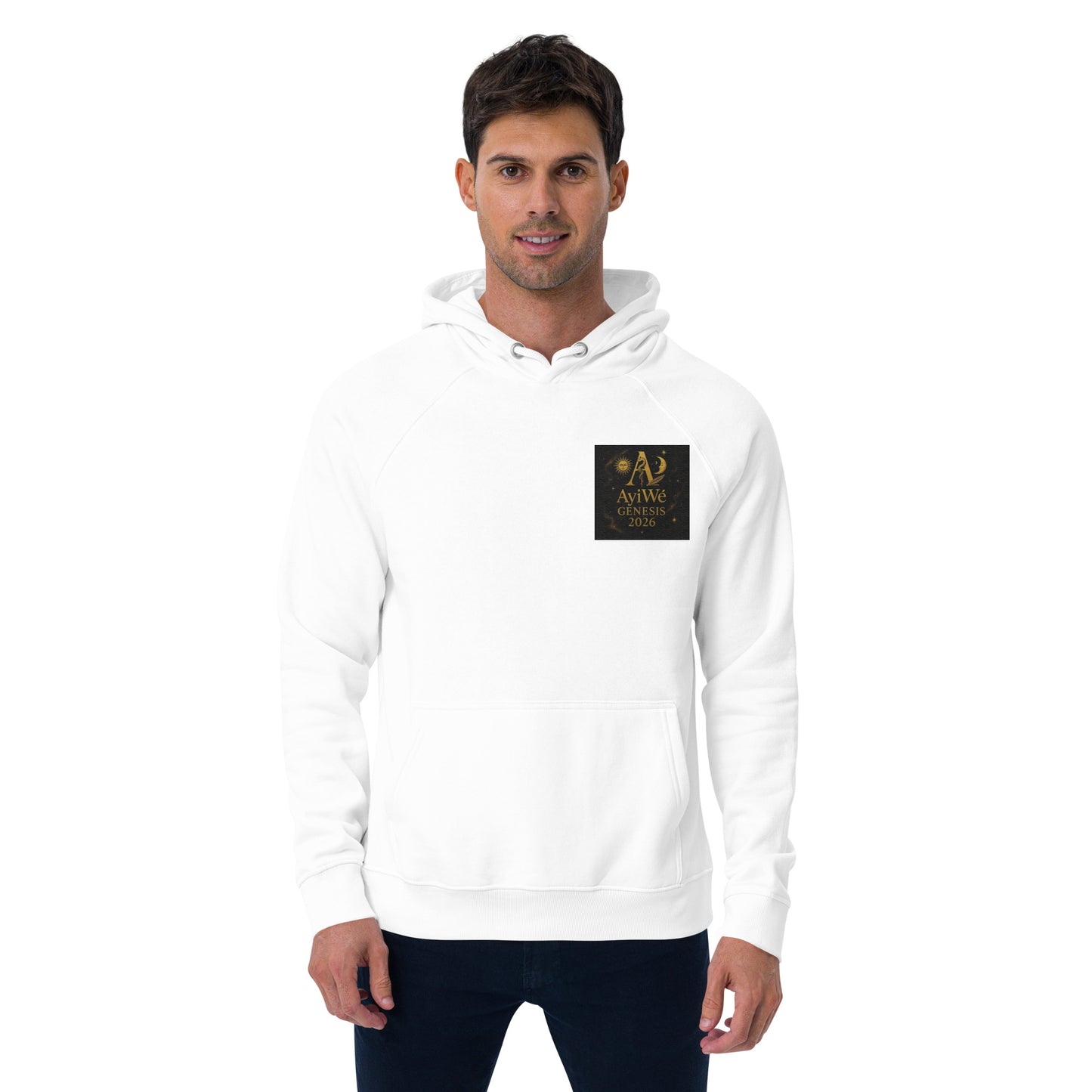 01 - Genisis 2026. Unisex eco raglan hoodie. Powered by AyiWé F&S - AyiWé Fashion & Style