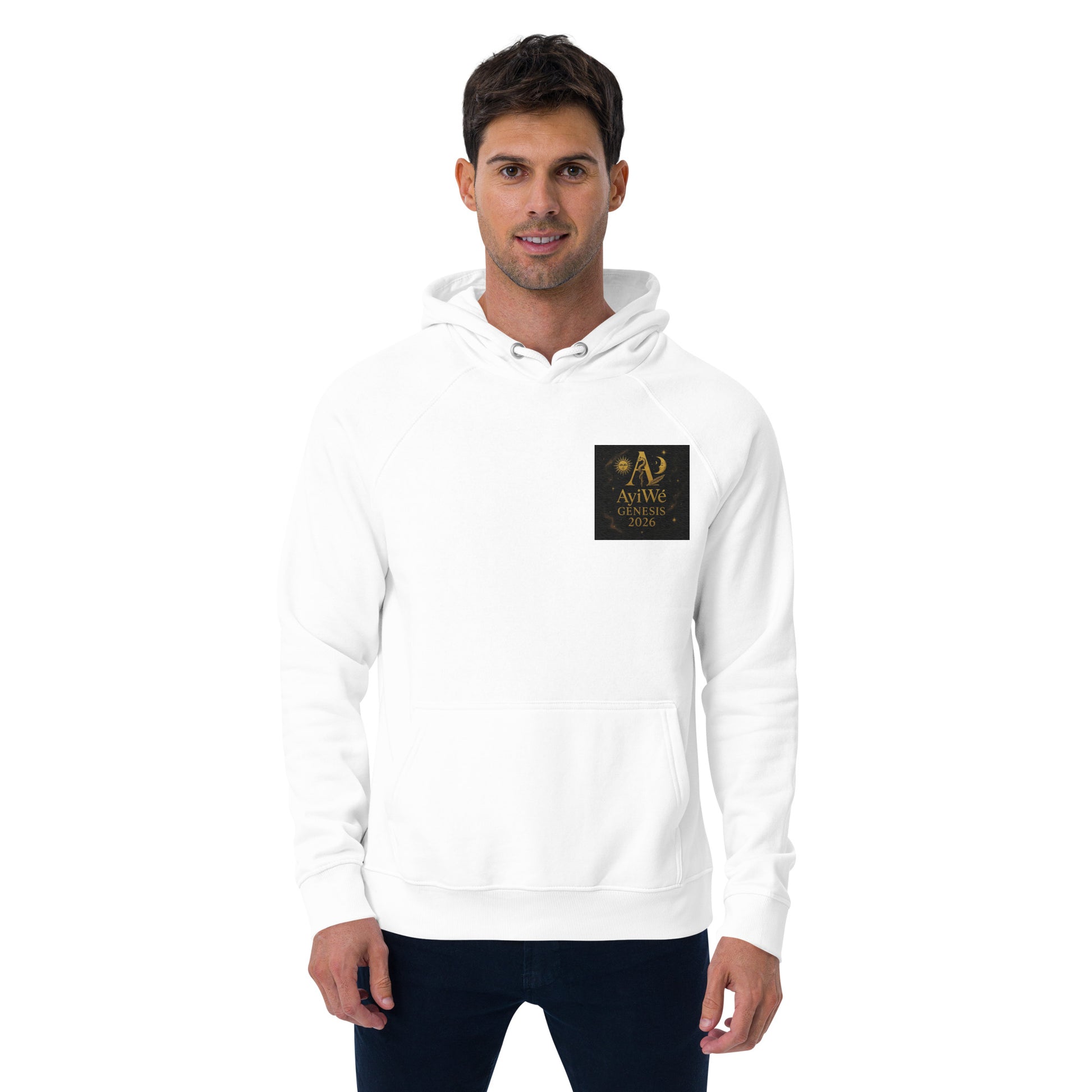 01 - Genisis 2026. Unisex eco raglan hoodie. Powered by AyiWé F&S - AyiWé Fashion & Style