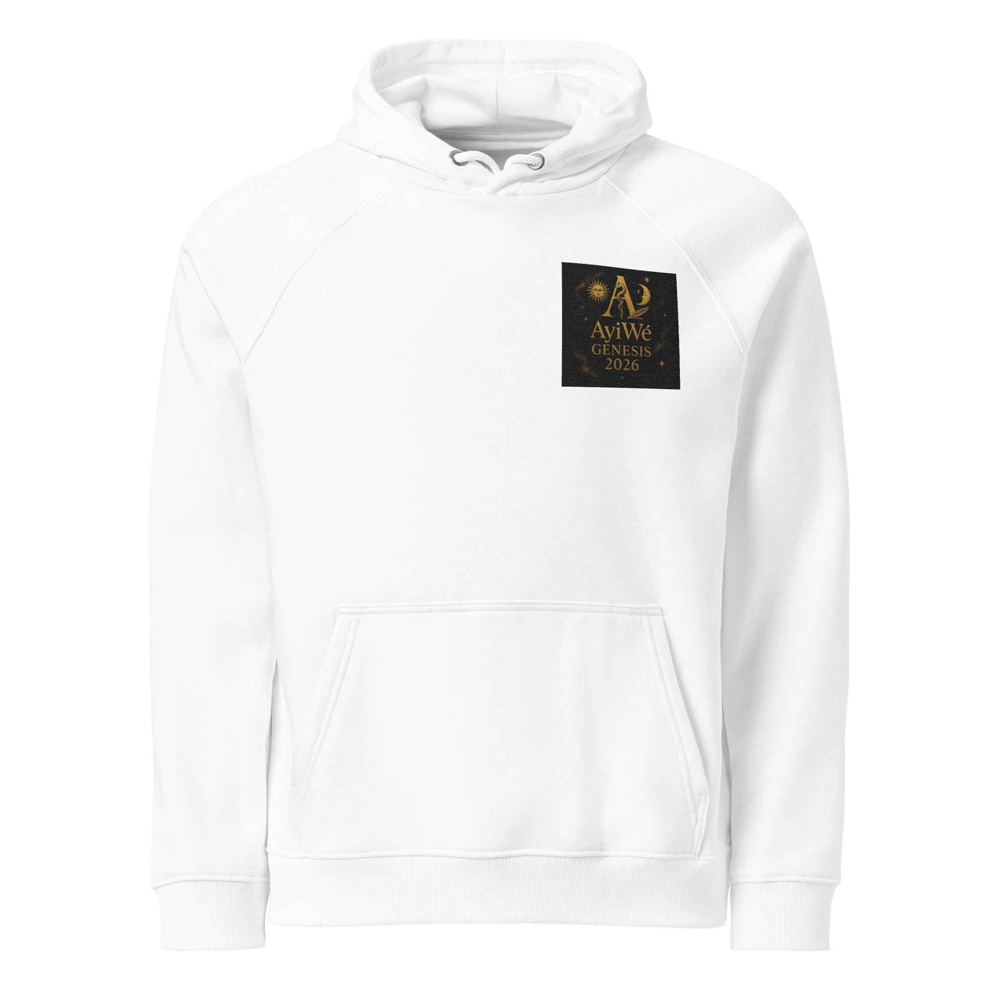 01 - Genisis 2026. Unisex eco raglan hoodie. Powered by AyiWé F&S - AyiWé Fashion & Style