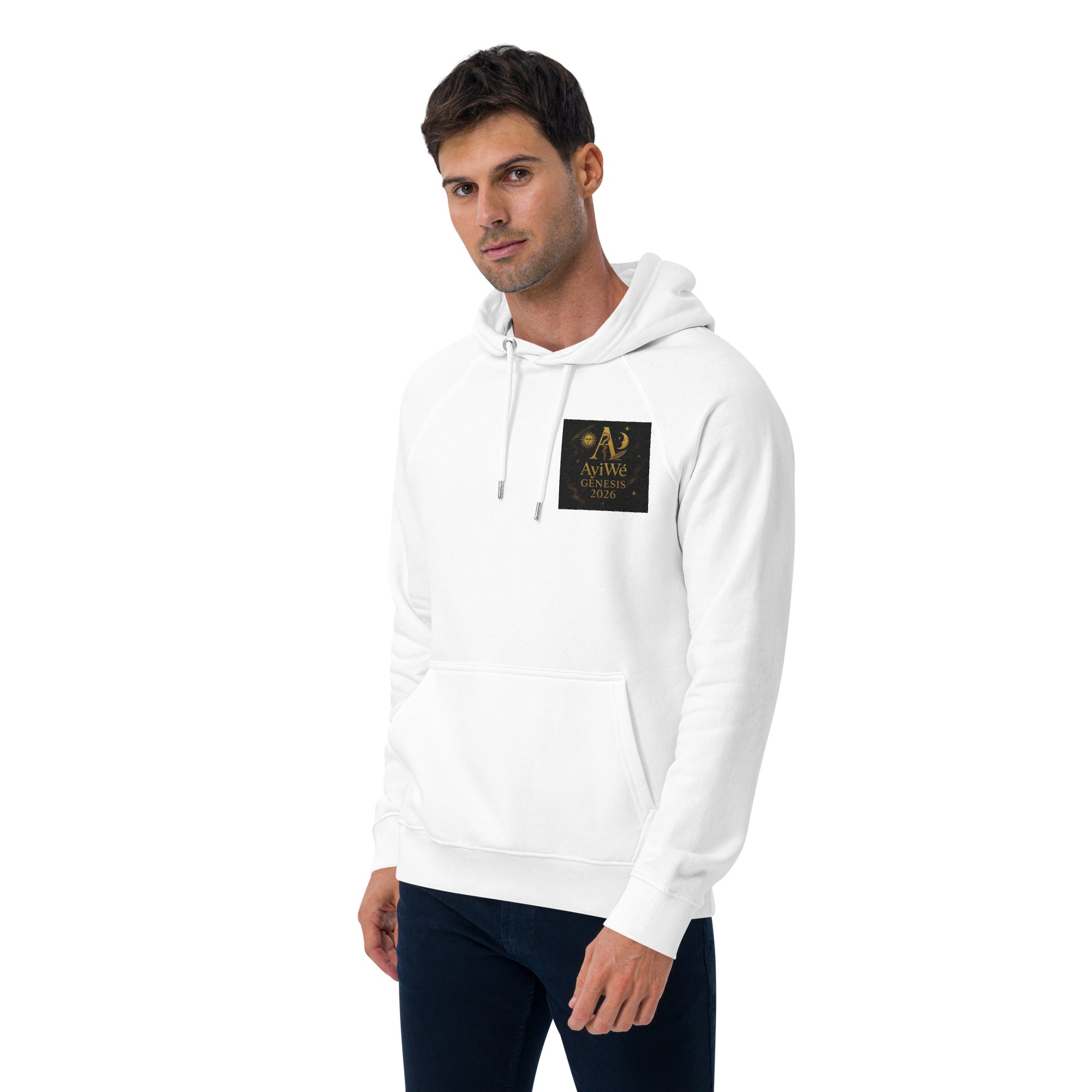 01 - Genisis 2026. Unisex eco raglan hoodie. Powered by AyiWé F&S - AyiWé Fashion & Style