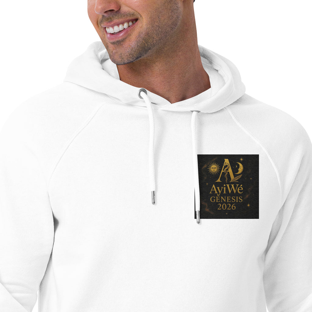 01 - Genisis 2026. Unisex eco raglan hoodie. Powered by AyiWé F&S - AyiWé Fashion & Style